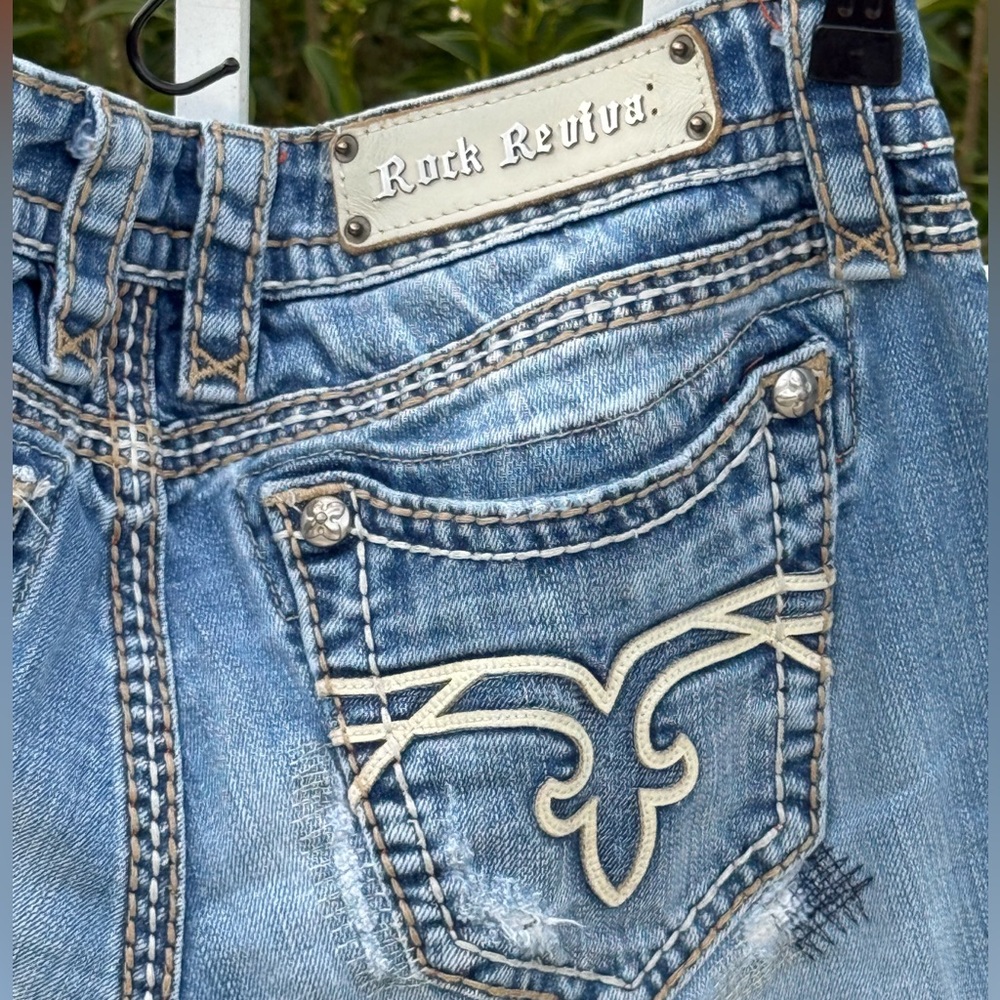 Rock Revival Heidi Bootcut Jeans Size 30 Distressed Medium Wash Premium Denim